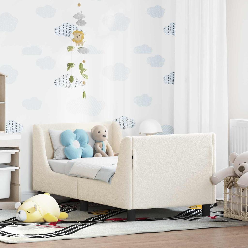 Children s Bed Frame with Headboard Cream 70 x 140 cm Boucle