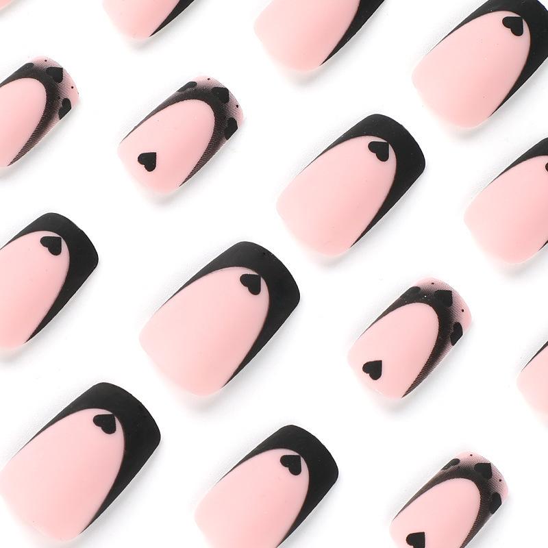 Wearable Black French Gradient Love Sweet Cool False Nail Art Tips 