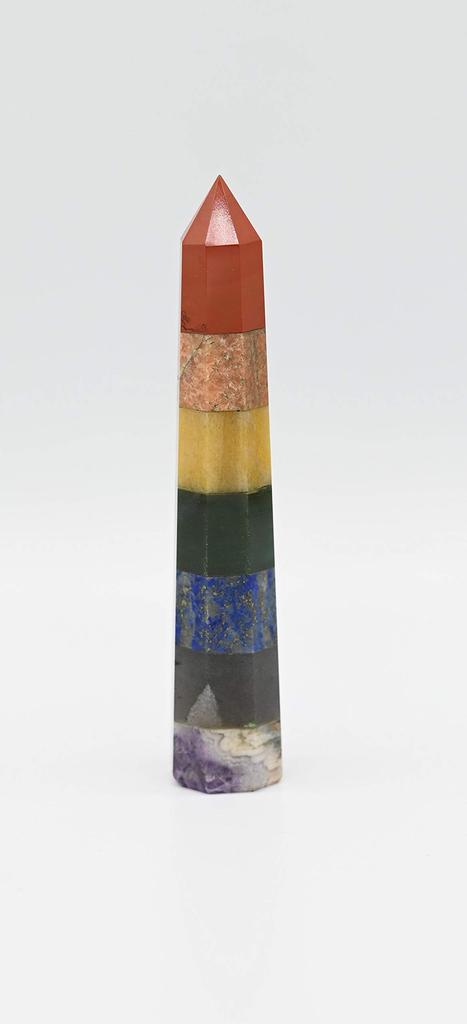 GOLDEN QUARTZ – THE CRYSTAL HUB 7 Chakra Crystal Tower Pencil | Natural Engraved Chakra Stone Wand for Meditation Reiki Practice Yoga Spiritual D