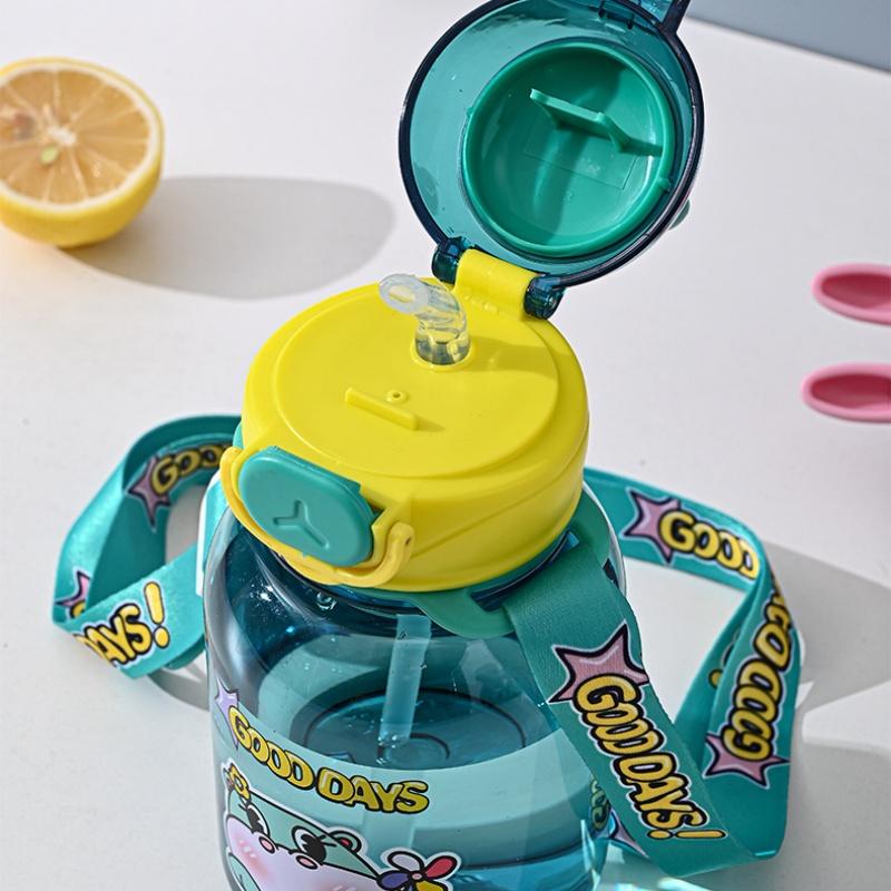 600ml Dopamin Kinder Trinkbecher Cartoon Studentenbecher Niedlicher Sportbecher Plastik-Trinkbecher mit Lanyard Tragbar
