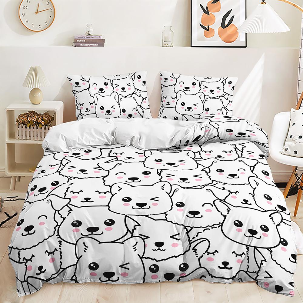 Bed Three-Piece Quilt Cover Small Fresh Stacked Animal Kit Bedding