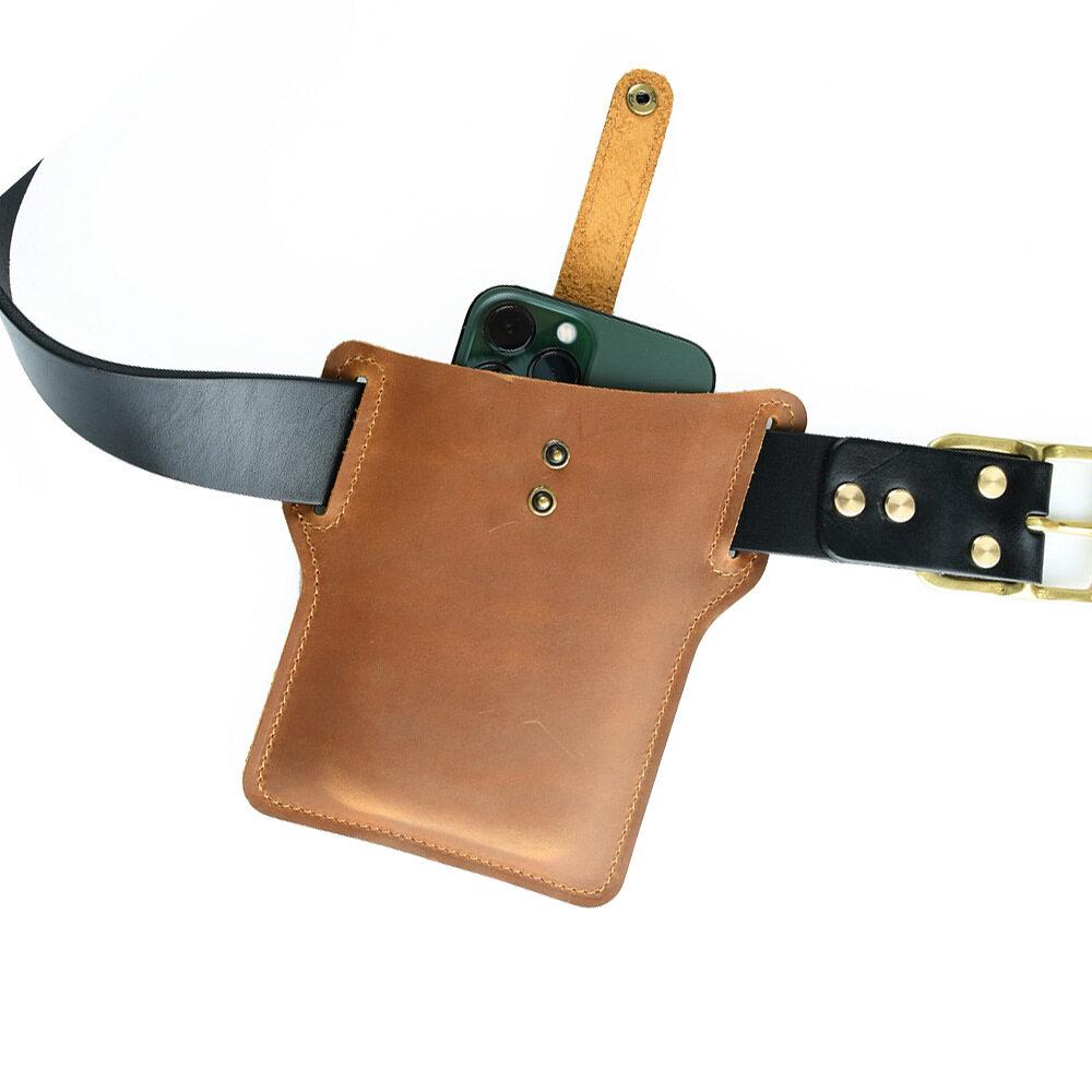 Bumbag Crazy Horse Leather Retro Phone Waist Bag Ultra-thin Men's Belt Hanging Outdoor Sports Tactical Phone Bags Anniversary Gifts
