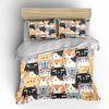 A Fun Background Pattern of Cartoon Cats Bedding Set 1 Duvet Cover 2 Pillowcases for Adult and Children Luxury Gift Full Size