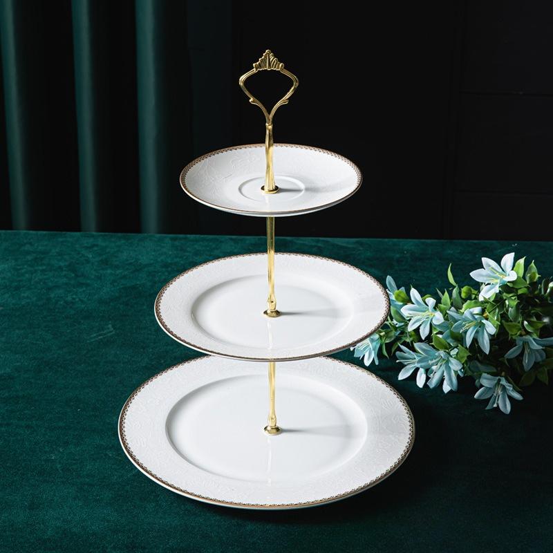 

European Bone China Two-Layer Three-Layer Creative Snack Plate Dessert Plate Fruit Plate High Value Ceramic Household