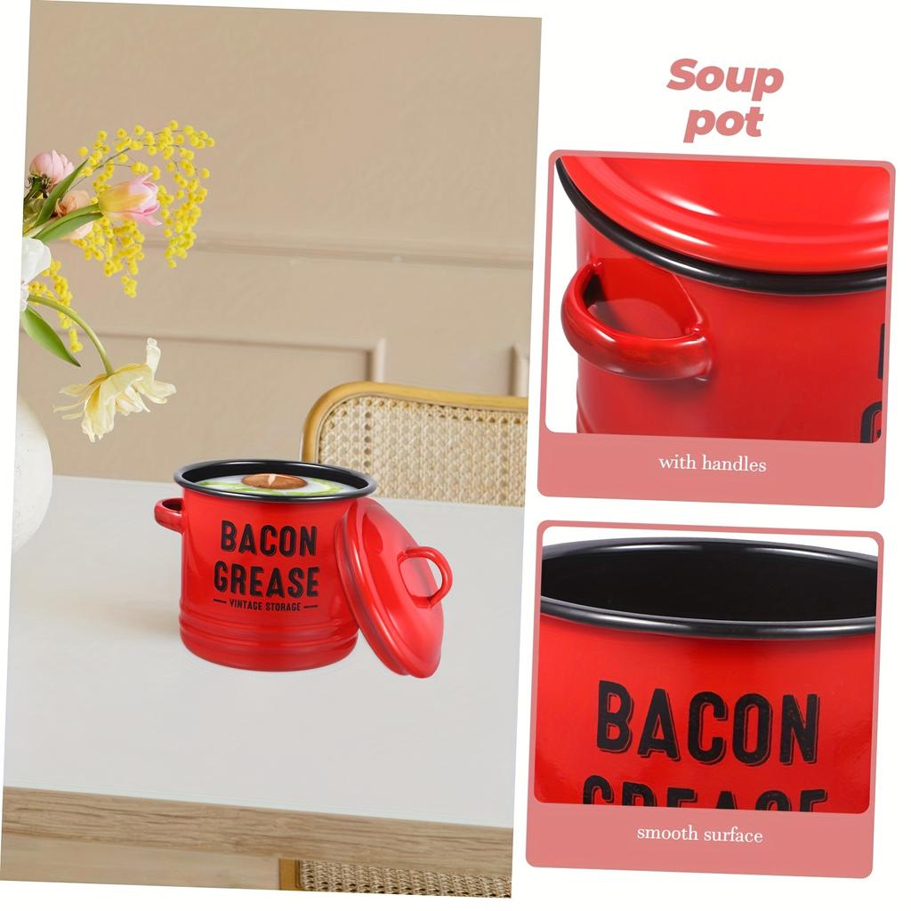 Oil Pot With Strainer, 1pc Lard Can, Enamel Grease Container With Lid, Retro Large Capacity Multifunctional Storage Tank