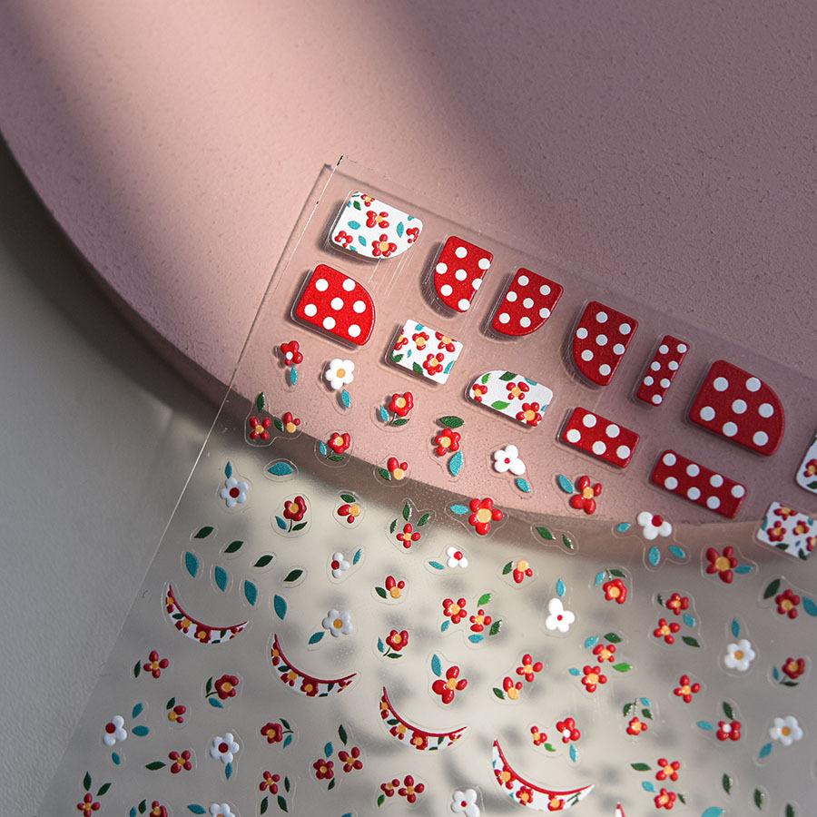 Embossed Little Red Flower Nail Art Sticker DIY Making Creative Decorative Stickers