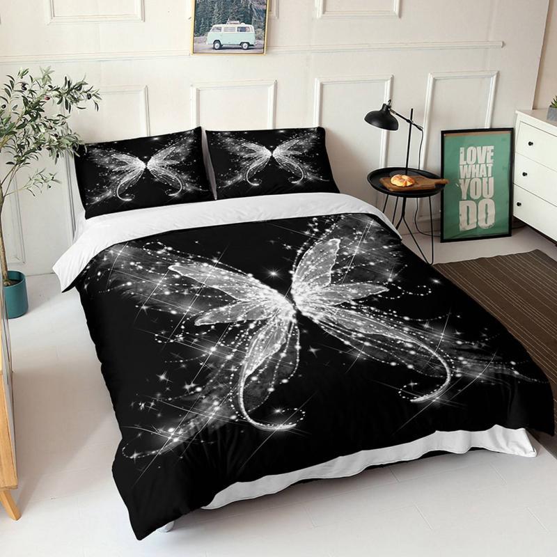 Butterfly Duvet Cover Set Queen Size Blue White Butterflies Printed Comforter Cover For Girls Kids Teens Microfiber Quilt Cover