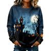 Women's Long Sleeve Halloween Print Neck Sweatshirt, Casual Relaxed Fit Pullover Top