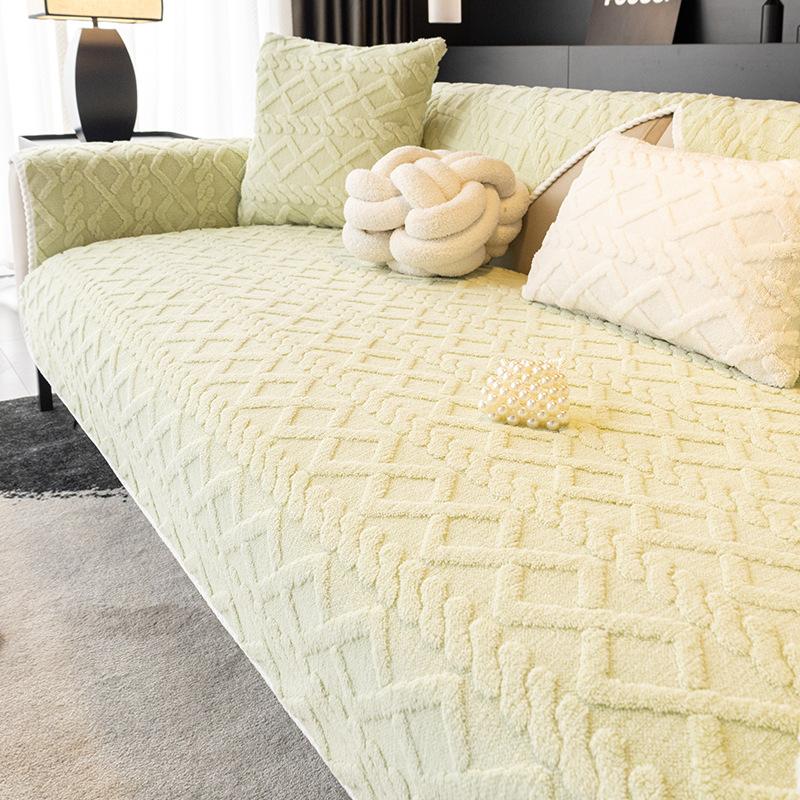 Solid Color Shu Cotton Velvet Sofa Cushion Winter  New Plush Seat Cushion High-End Non-Slip Sofa Cover Cross-Border