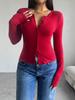 Women's Tops Y2K Solid Color Slim Cardigan Button Long Sleeve T-Shirt