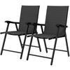 Folding Garden Chairs Set of 2, Foldable Garden Dining Chairs with High Back, Armrests, Texteline Seat, Black