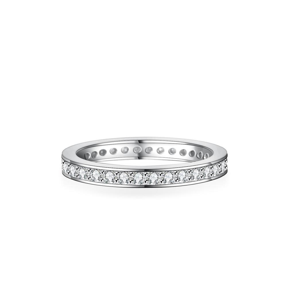 Women's Moissanite Eternity Ring in S925 Silver: Geometric Pave Design