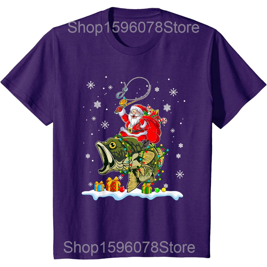 Christmas Bass Fishing Funny Santa Fish Fishermen TShirt Summer Fashion Summer Style Cotton Short Sleeve Oversized Tshirt Tops