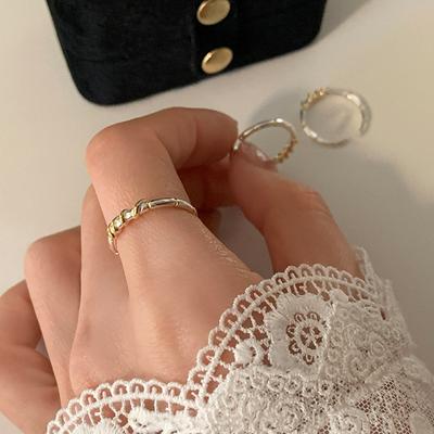 Design Sense Gold And Silver Contrasting Color Line Winding Opening Ring Women'S Niche Unique Personality Fashion Versatile Ring Ring