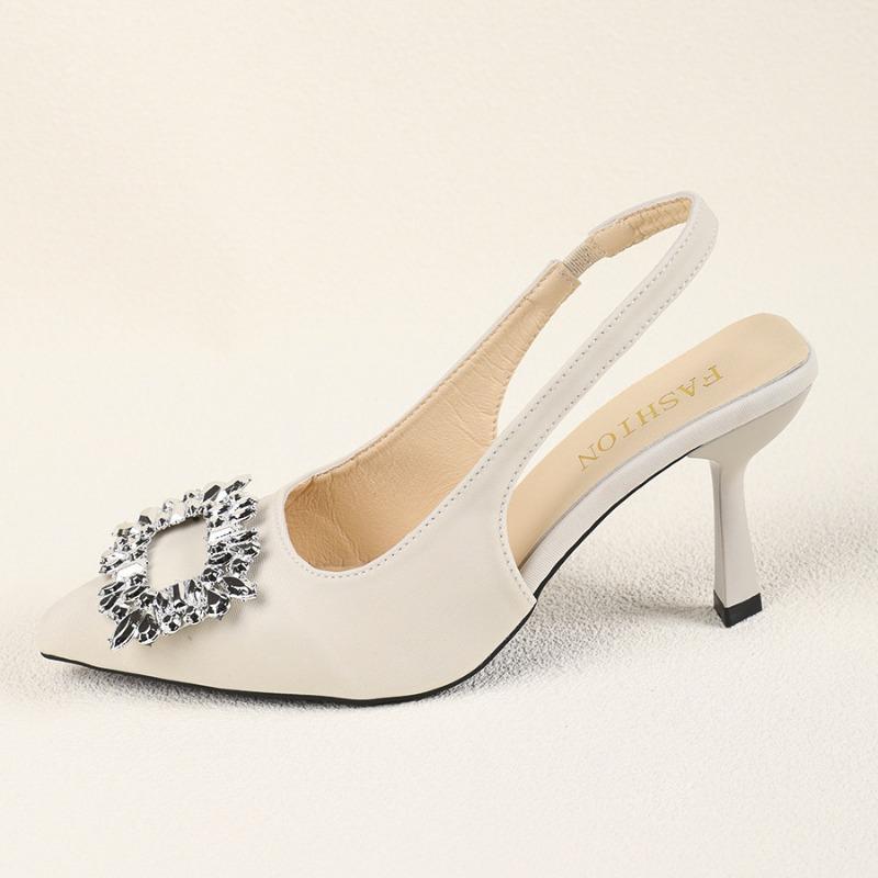 

Туфли с острым носком и квадратной пряжкой, украшенные стразами, пустые одинарные туфли, женские туфли с тонким каблуком, модные босоножки 41 бежевый