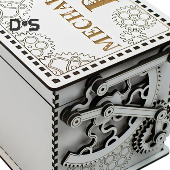 Cutie Mecanică din Lemn Cutie de Depozitare cu Roți Dințate Cutie de Bijuterii Interactivă pentru Inele Brățări Cadou pentru Pasionații de Mecanică