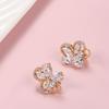 Luxury  Rose Gold Color Earrings For Women Natural Zircon Butterfly Flower Earrings Bridal Wedding Daily Fine Jewelry