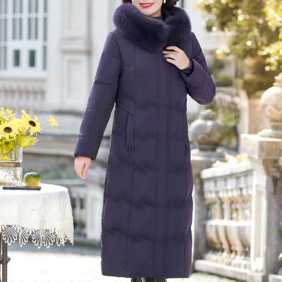 Golier z pravej kožušiny Dámske dlhé páperové kabáty pre stredný vek Zimné Vintage Parky Plus Size Elegantné Hrubé Teplé Pufované Bundy Dámske Vrchné Odevy