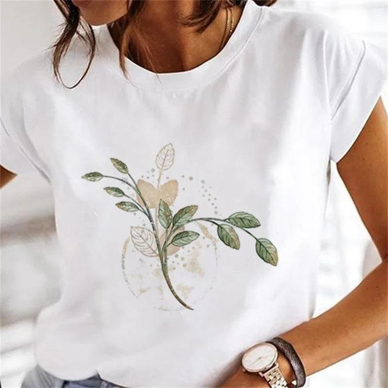 Women's Floral Plant Crew Neck Large Size Short Sleeve T-Shirt Women's Top