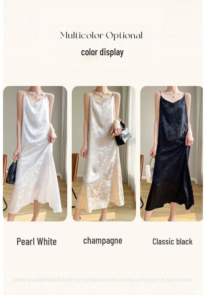 Piao Xiu Silk Jacquard V-Neck Chinese Style Summer Camisole Dress