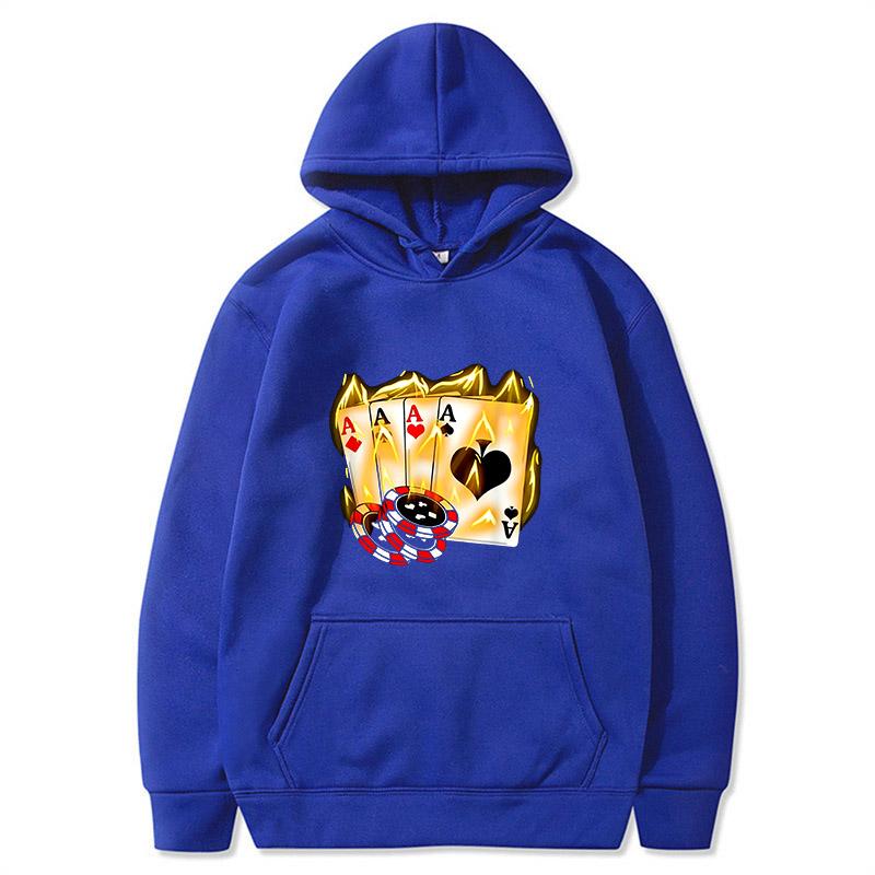 2025 Autumn New Men's Poker Ace Pattern Hoodie - Black Casual Hooded Sport Shirt - Fashion Streetwear - Suitable for Autumn