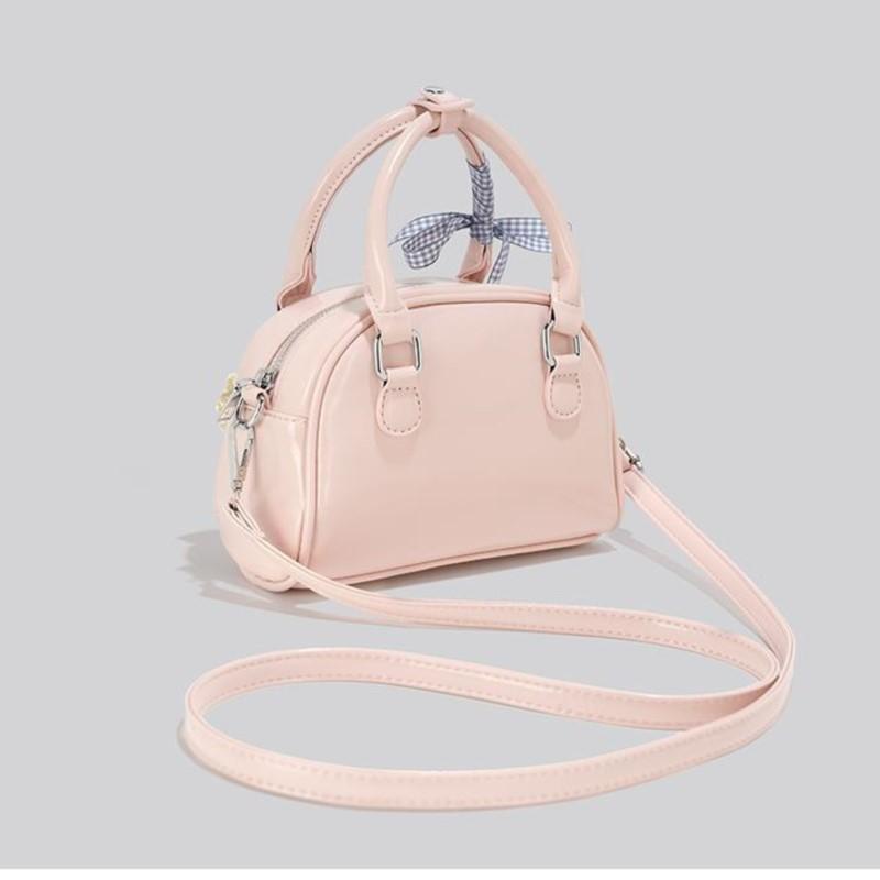 JIAERDI Süße Niedliche Rosa Umhängetasche Damen Harajuku Spitze Schleife Schicker Griff Boston Umhängetaschen Damen Retro Bowlingtasche Y2k