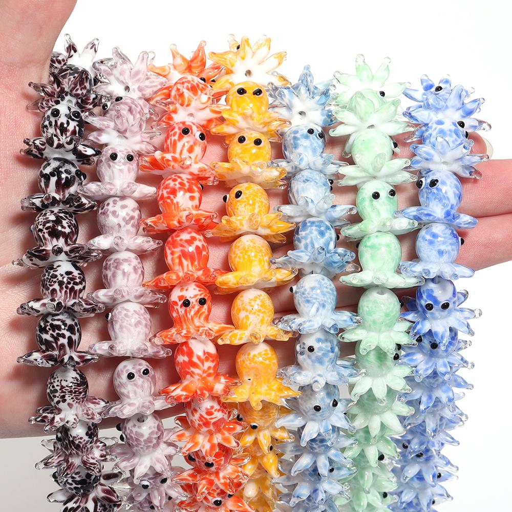 1Pc Glass Octopus Shape Beads 23X15mm Cute Lampwork Loose Charms Bead for Jewelry Making DIY Necklace Earrings Accessories