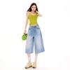 Fashion Summer Slub Fabric Wide Leg Cropped Capri Denim Pants For Women Trendy Versatile Loose Straight Slimming FigureFlattering Streetwear
