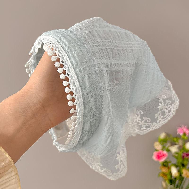 Idyllic lace headband new blast furnace top triangle scarf headband French retro plaid sweet and cute headscarf
