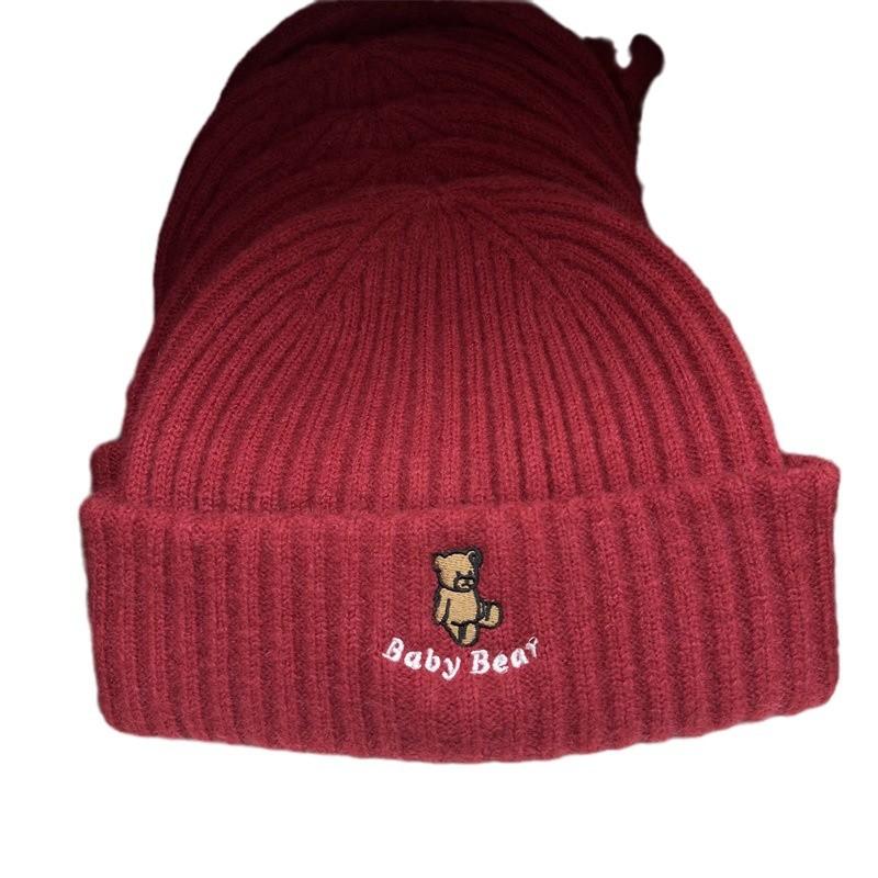 Winter Brief Stickerei Damen Wollstrickmütze großer Kopfumfang warm Ohrenschutz Kältemütze vielseitige Beutelmütze Tide