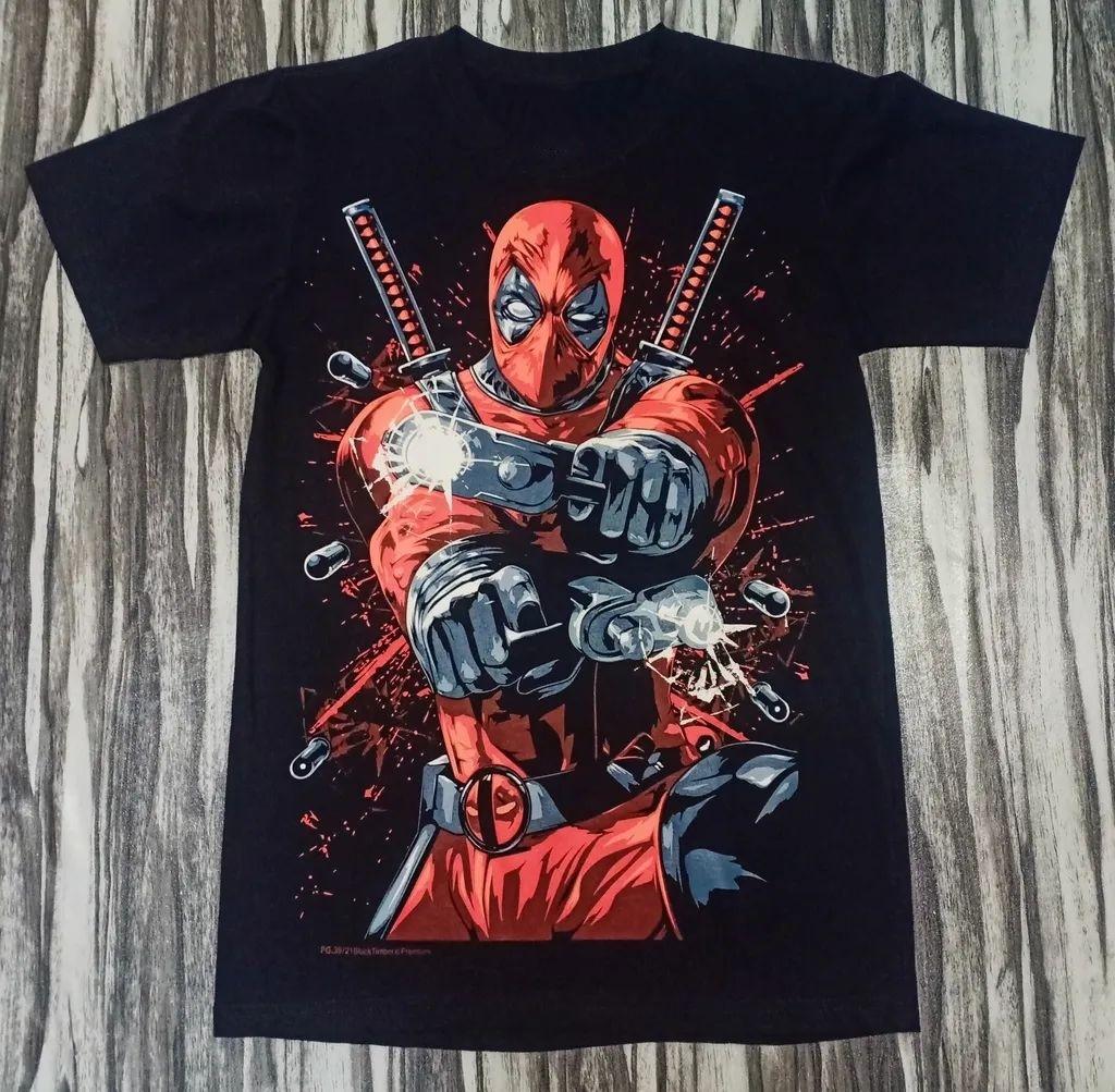 

Marvel Deadpool Dynamic Shooting Katana Graphic Oversized Loose Cotton Casual Short Sleeve TShirt S