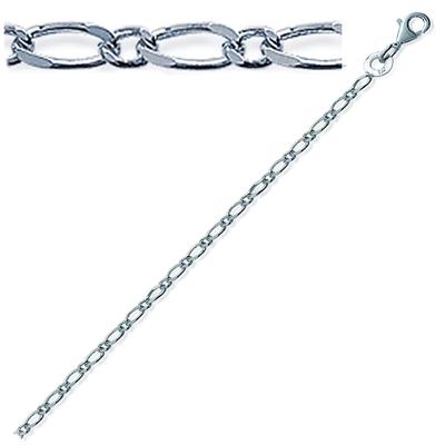 [C4467] - Silver Ankle Chain 'Figaro 1' 25 Cm 1. 9 Mm