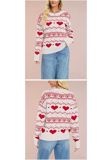 European & American Style Valentine's Heart Pattern Women's Casual Long Sleeve Knit Sweater