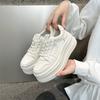 Leather little white shoes women's autumn new thick-soled heightening casual board shoes women's lace-up student shoes women