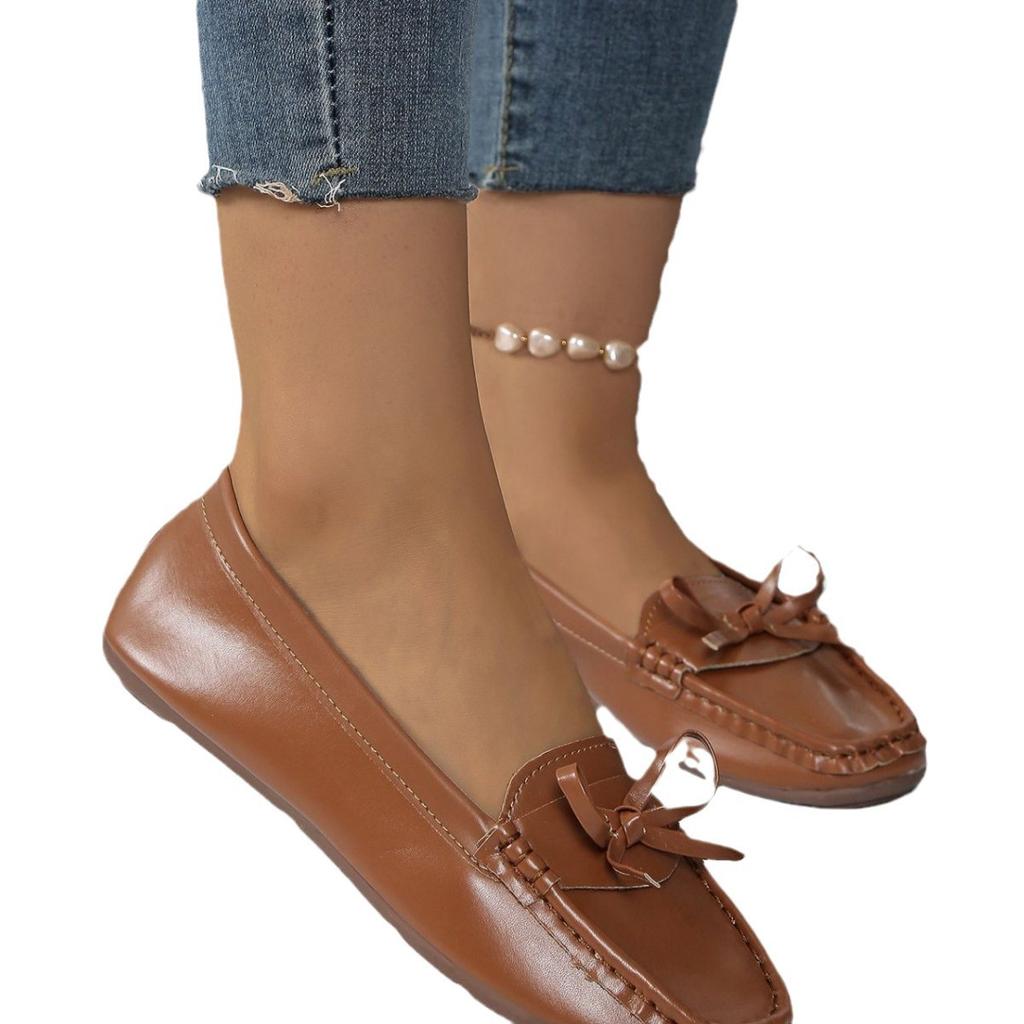 Large Size European and American New Retro Casual Women's Shoes Women's Shallow Mouth Flat Heels Single Shoes One Pedal Doudou Shoes