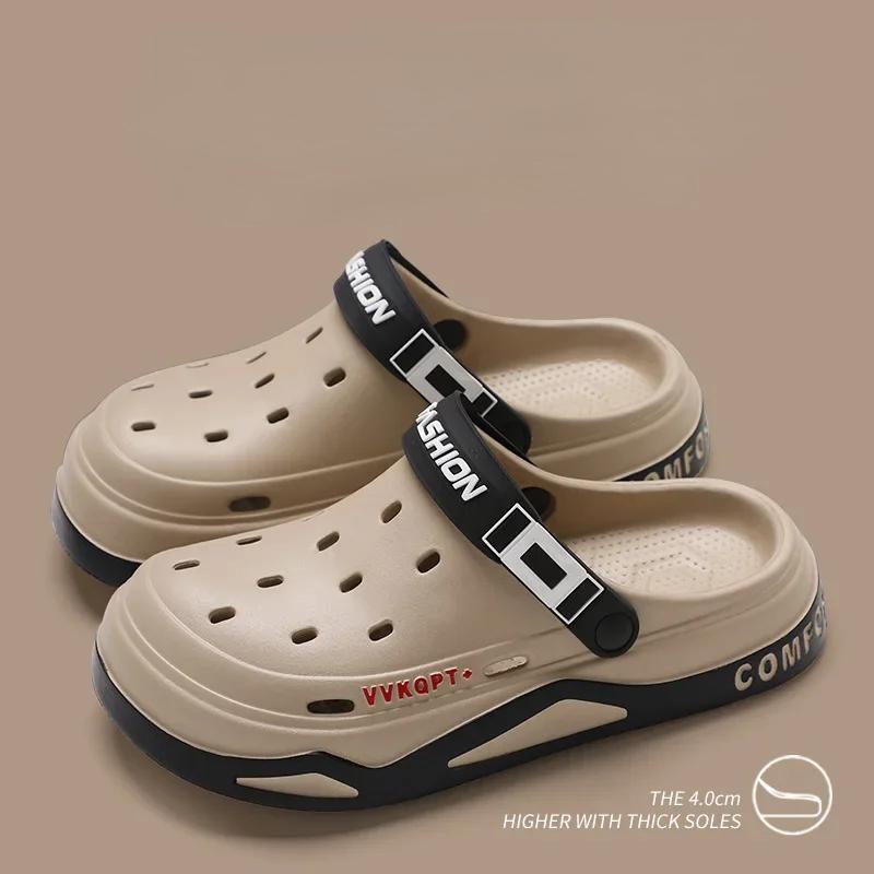 Fashion Summer Men's Sandals Clogs Thick Sole Slipper Waterproof Anti-Slip Sandals Flip Flops Non-slip Soft EVA Hole Shoes