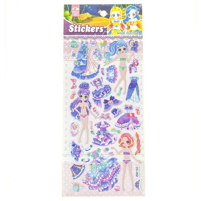 Kindergarten 3D Princess and Dinosaur Dress-Up Stickers – Cute Korean Style for Kids