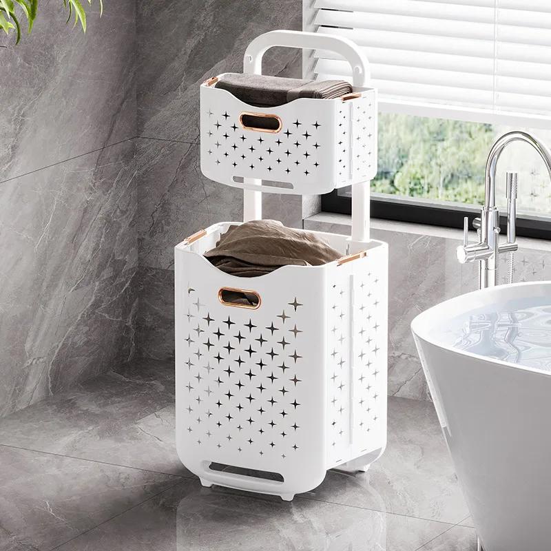 Movable Foldable Laundry Basket Dirty Clothes Storage Basket Clothes Storage Rack Bathroom Organizer Home Daily Storage Supplies
