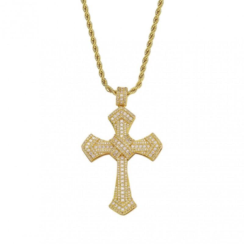 Hip Hop CZ Crystal Cross Pendant Necklace Men Women Gold Or Tone Chunky Chain Jewelry Accessory