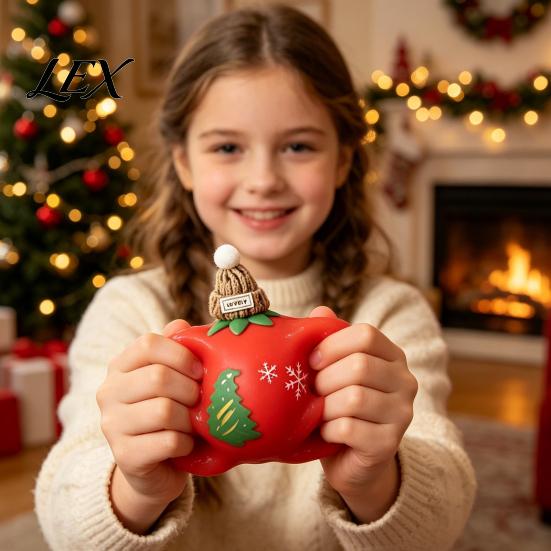Cute Santa Claus Doll Figures Christmas Tomato Bear Squeeze Toy for Stress Relief, TPR Decompression Soft Anxiety Relief Toys Figure with Festive