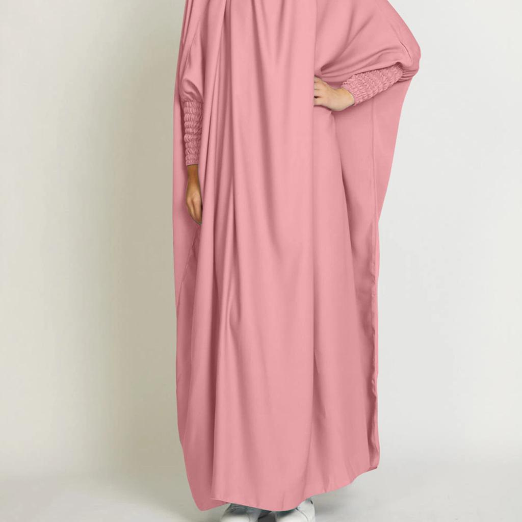Muslimische Abaya mit Kapuze, Smok-Ärmel, einteiliges Gebetskleid für Damen, Jilbab, islamische Kleidung, Dubai, Saudi-Arabien, schwarze Robe, türkische Bescheidenheit