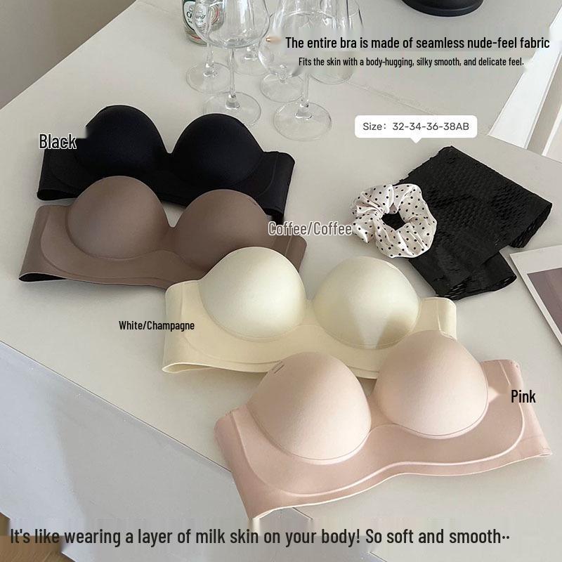 Seamless Round-Cup Strapless Bra for Small Busts with Gathering Palm Cup