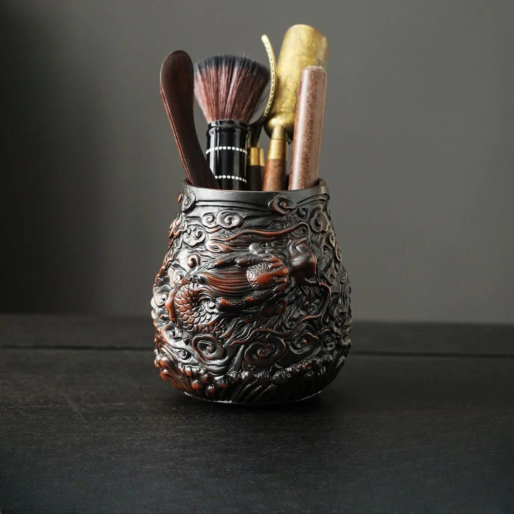 Purple pottery hand carved tea set accessories Chinese retro tea can storage container