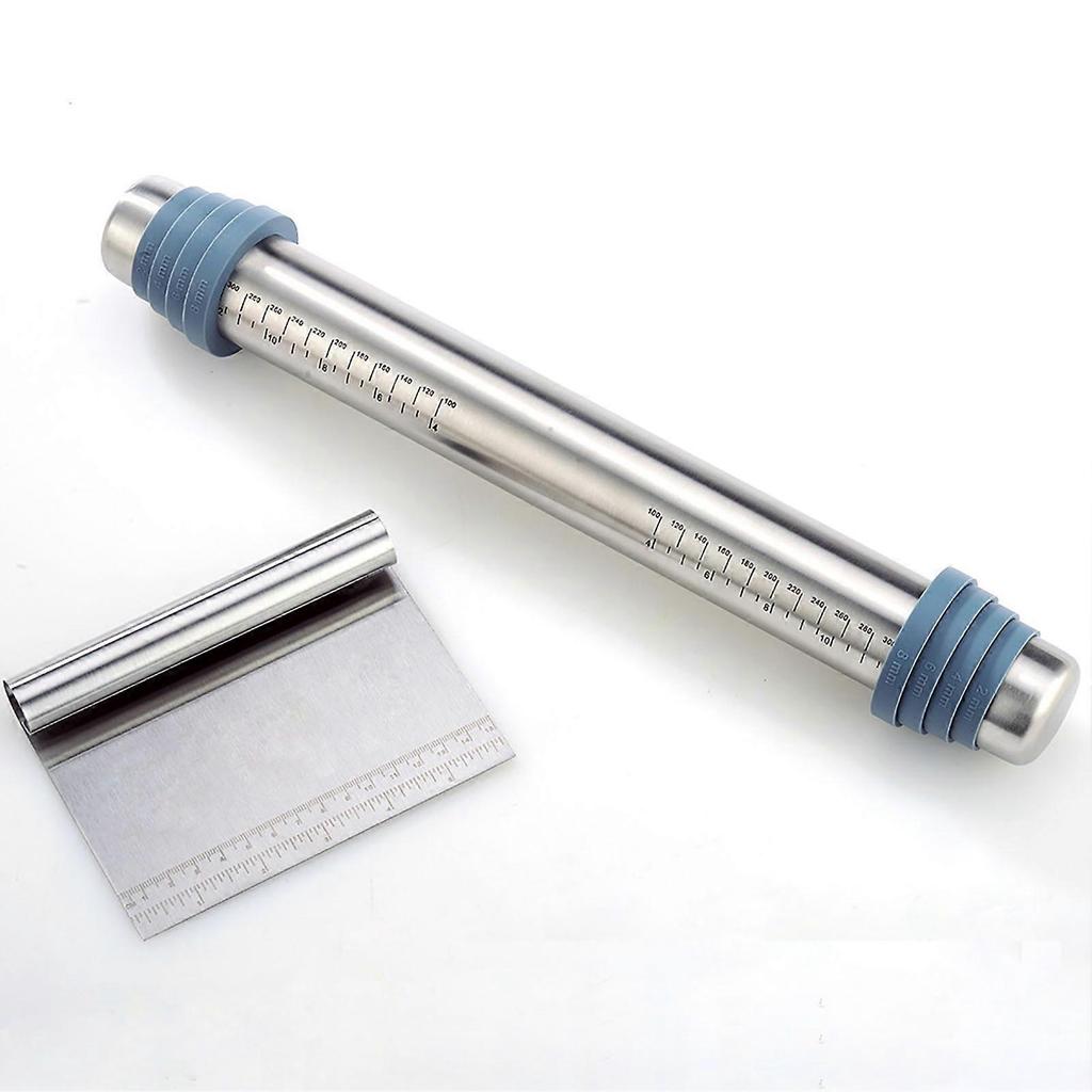 Adjustable Thickness Rolling Pin with Scale and Dough Scraper