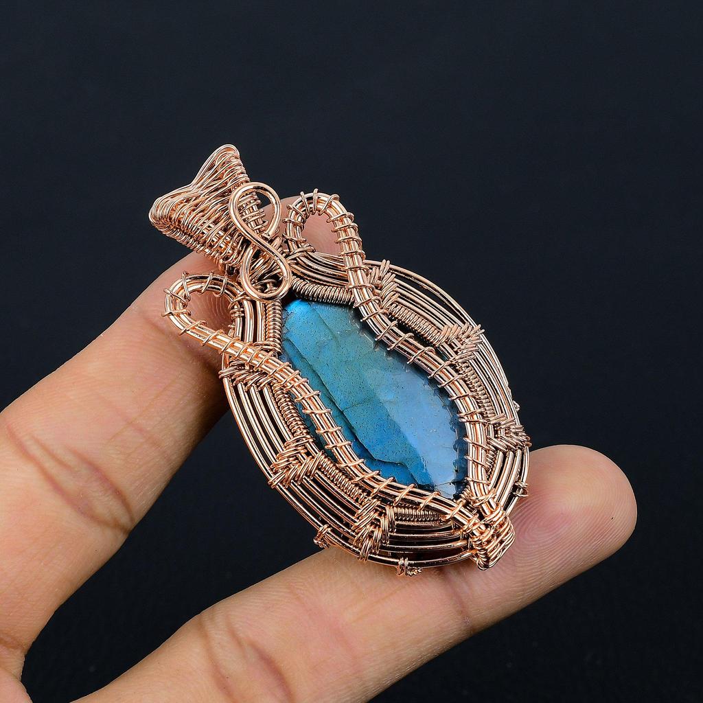Labradorite Pendant, Handmade Gemstone 999 Copper Wire Wrapped Pendant Antique Jewelry, For Gift Silver Jewelry