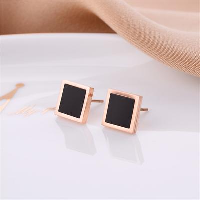 Simple Square Black Shell Color Retention Stainless Steel Stud Earrings for Women Fashion Anniversary Party Gift Jewelry Female