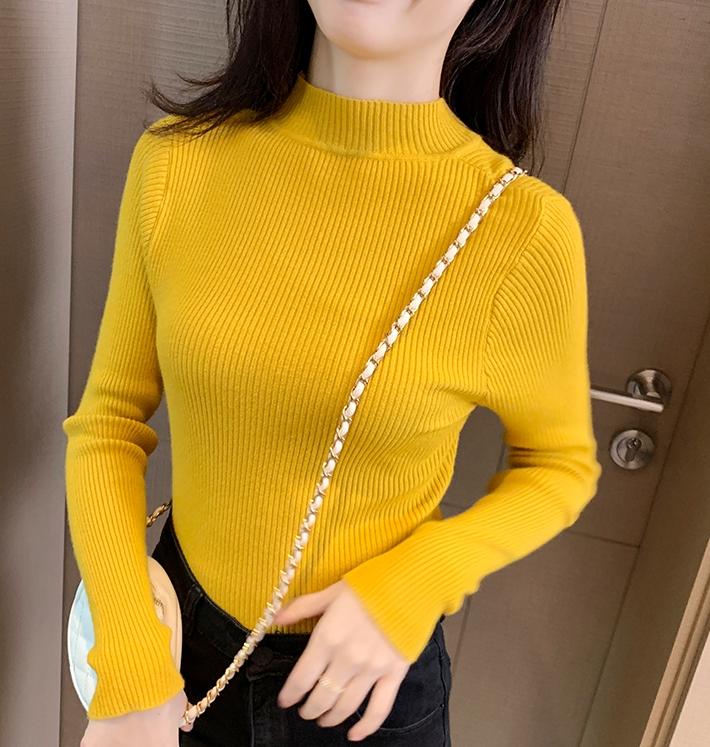 Autumn/winter Semi-turtleneck Pullover Knitted Women Sweater Casual Solid Color Slim Fit Bottoming Shirt Fashion Inner Office Lady Clothing