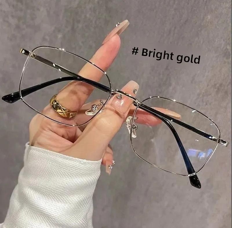 

Women s Gold Wire Frame Glasses Retro Square Pure Desire Thin Glasses for Near-Sightedness Optical Frames Anti blue light