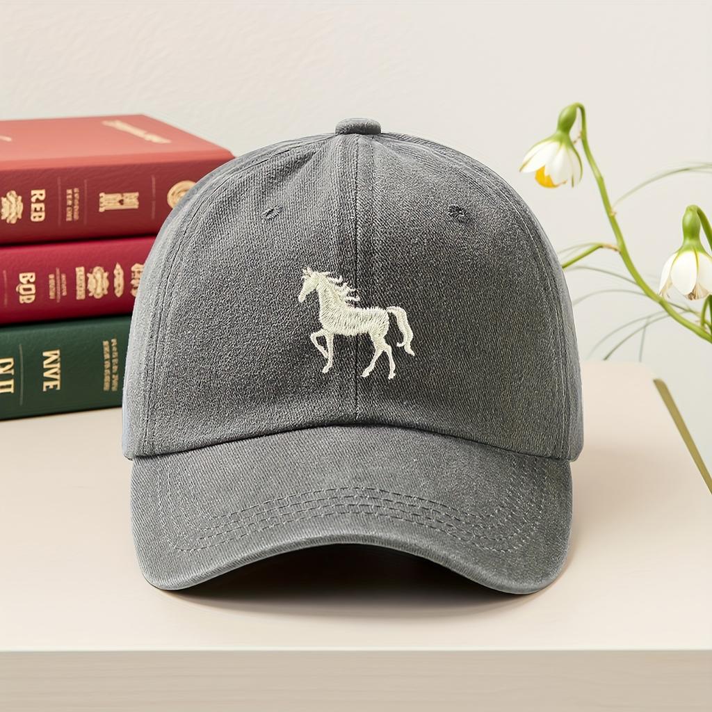 1pc Classis Vintage Washed Baseball Caps for Women,Running Horse,Lightweight Adjustable Fit Caps for All Seasons Everyday,Sports