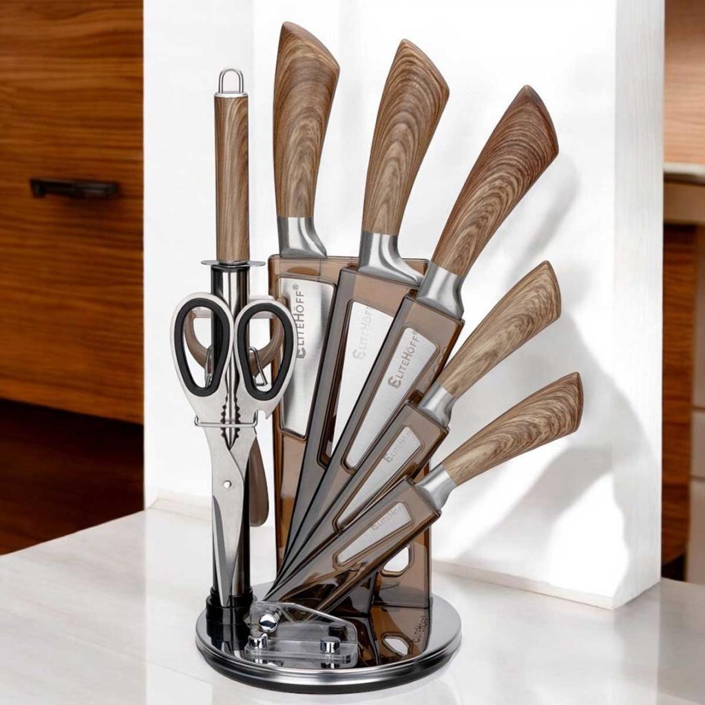 9-Piece Kitchen Knife Set In A Stand With Sharpener And Scissors E-6265